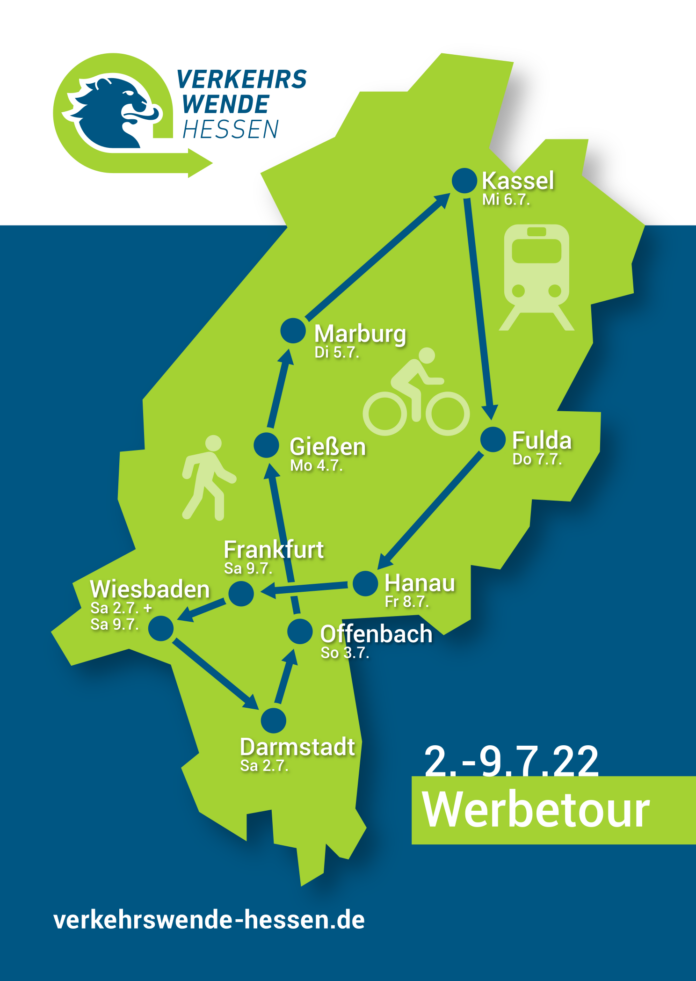 Verkehrswende Hessen - Werbetour Die Werbetour für die Verkehrswende Hessen macht auch in Gießen Station. Unterschriftenbögen für das Volksbegehren sind an verschiedenen Stellen im Landkreis erhältlich: www.verkehrswende-hessen.de.