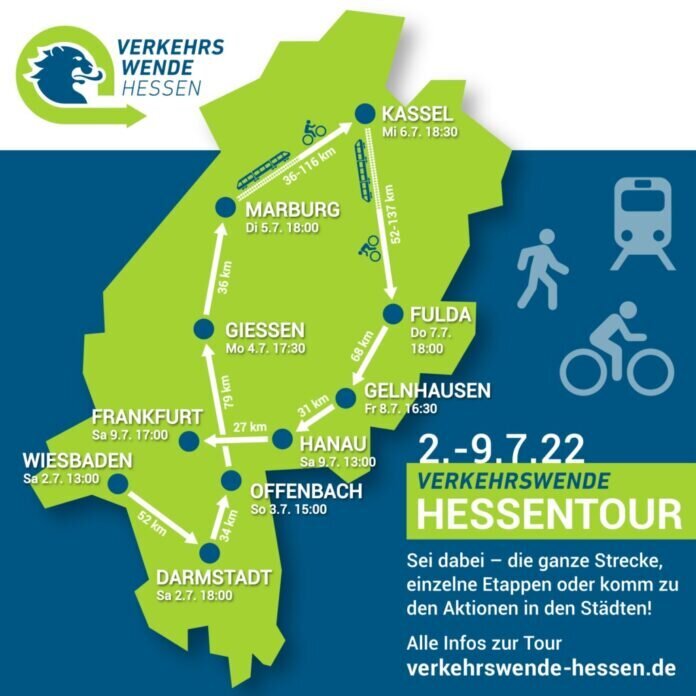 Die Werbetour für die Verkehrswende Hessen macht auch in Gießen Station. Unterschriftenbögen für das Volksbegehren sind an verschiedenen Stellen im Landkreis erhältlich: www.verkehrswende-hessen.de.