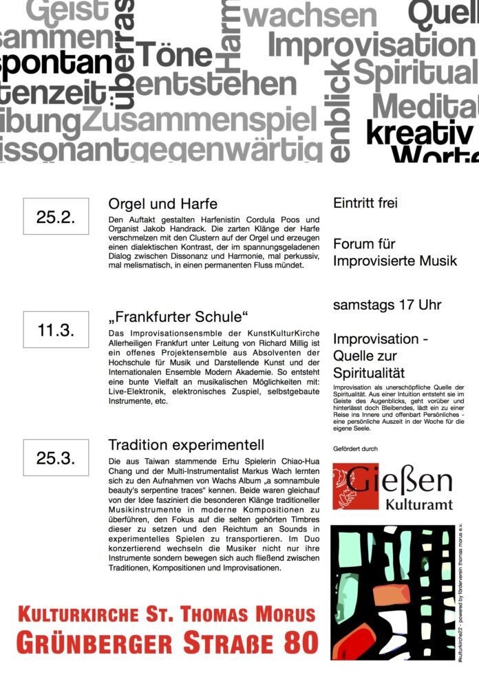fastenZEITRAUM - Konzerte der Improvisierten Musik in der Kulturkirche St. Thomas Morus - unterstützt durch das Kulturamt der Stadt Gießen
