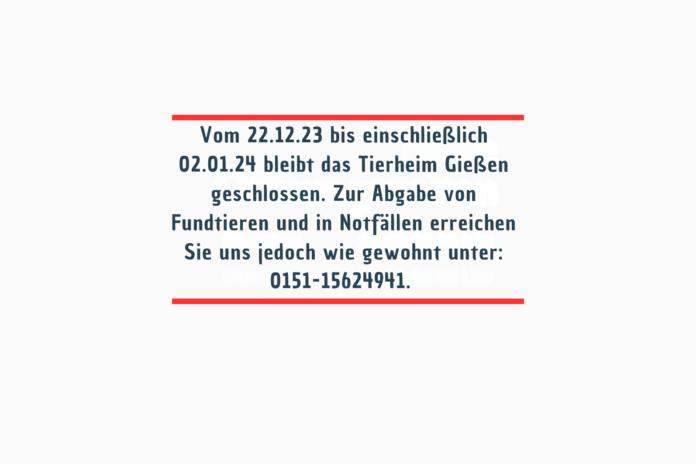Kopie von Aufgrund von Krankheitsfällen muss dass Tierheim am Sonntag , denn 19.11. geschlossen bleiben.