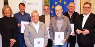Andreas Schuch, Dieter Seidler, Volker Meckel, Wilfried Müll und Helmut Jung mit Landesehrenbriefen ausgezeichnet