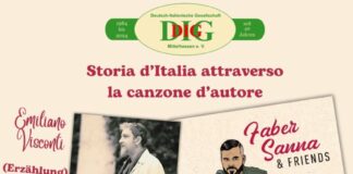 Musikalisch-erzählerischer Abend zum 40. Jubiläum der DIG Mittelhessen e.V.: Emiliano Visconti und Faber Sanna & Friends präsentieren die Geschichte Italiens der letzten 80 Jahre durch bekannte Lieder italienischer Liedermacher in Gießen am 09.11.2024