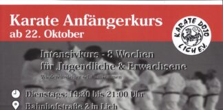 Karate Anfängerkurs für Erwachsene und Jugendliche in Lich ab 22.10.2024
