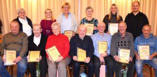 Jahreshauptversammlung TV 08 Grüningen – Ehrungen 70 Jahre Winfried Hofmann und 65 Jahre Rosemarie Göttlicher und Wolfgang Valenca